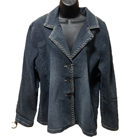 Live a Little Womens Vintage Jean Jacket XL Blue Denim Button Front Stitch Edge - Picture 1 of 5